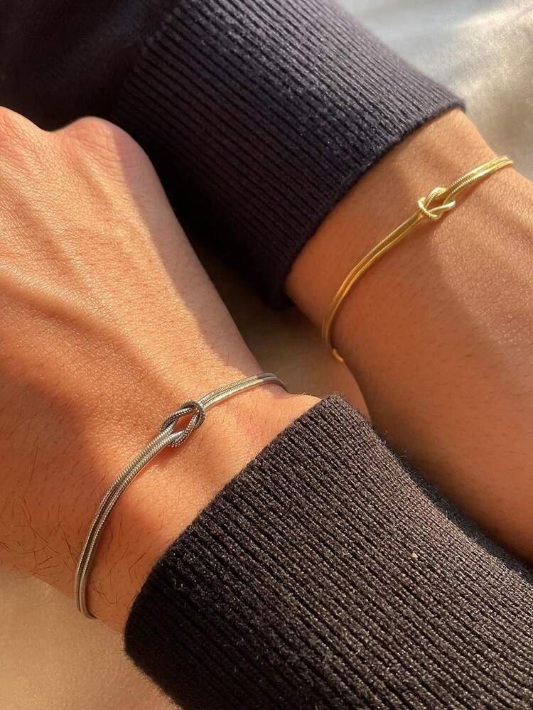 1 pereche (2 buc) brățări pentru cupluri din oțel inoxidabil placate cu aur de 18K, cu simbolul infinitului, brățări cu nod de dragoste eternă, brățări cu lanț dublu șarpe, cadou de aniversare, brățări elegante pentru cupluri, brățări de prietenie, brățări minimaliste unisex, cadou de ziua de naștere pentru iubit, cadou de Ziua Îndrăgostiților pentru ea - Multicolor - Vizualizare 14