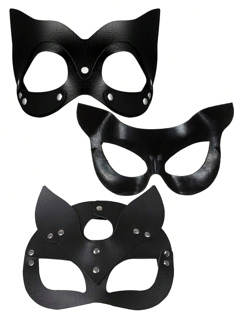 Máscara de gato para mujeres, máscaras de mascarada para mujeres, máscaras de conejo, máscara de cara de gato para discoteca, cóctel y cosplay - Negro - Ver 1