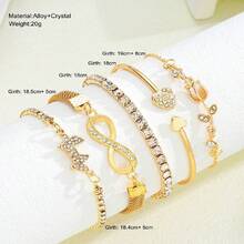 Set Of 6 Gold Bracelets With Rhinestones, Heart, Butterfly, Infinity Details, Women's Fashion - Vàng - Xem 2