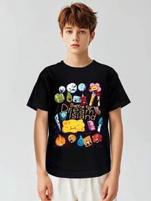 1 camiseta de manga corta con cuello redondo para niños, con estampado de equipo de BFDI - Battle Dream Island, para eventos de videojuegos, regalos de cumpleaños y salidas informales - Algodón suave de calidad para niños, estilo inspirado en diseñadores. - Negro - Ver 6