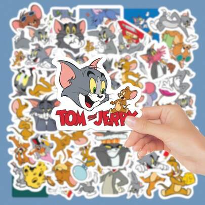 50pcs Cute Cartoon Tom And Jerry Waterproof Stickers/Decals
