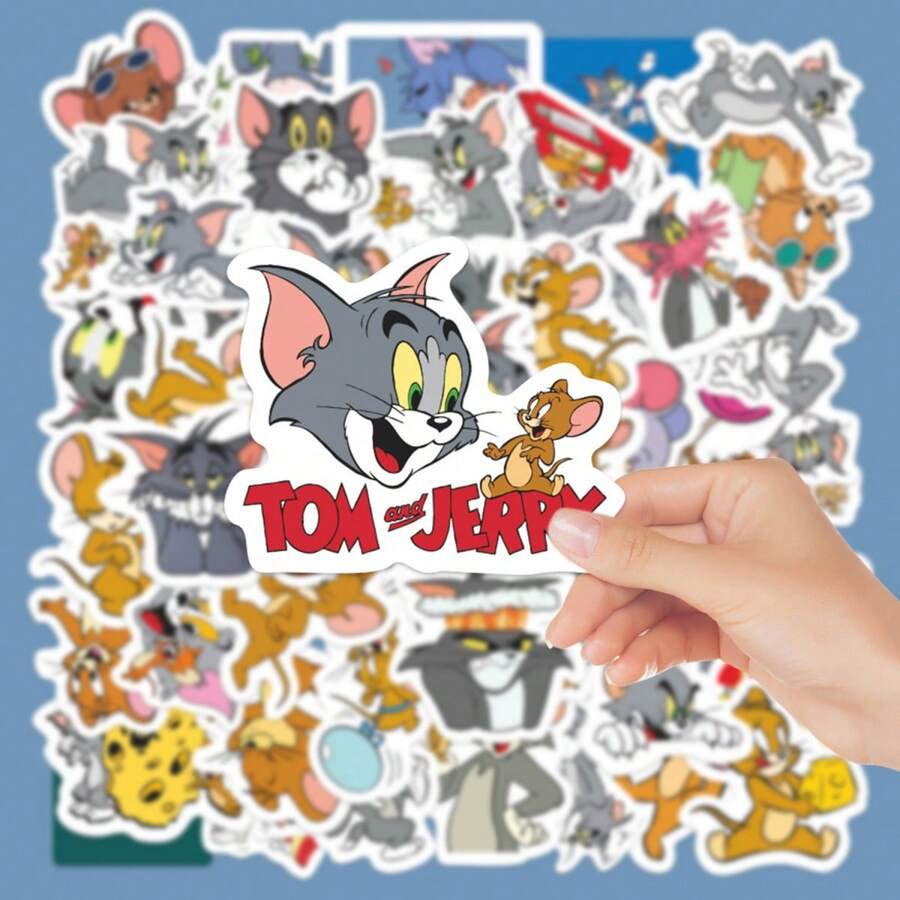 50pcs Cute Cartoon Tom And Jerry Waterproof Stickers/Decals - Multicolor - View 1