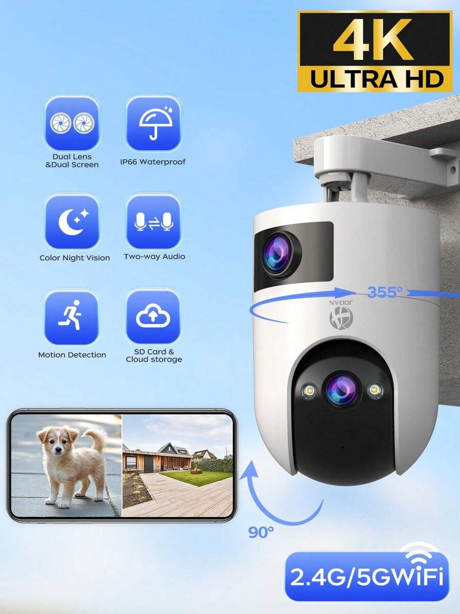 JOOAN 3MP Dual-Camera Outdoor Security Monitor IPX6 Weatherproof Design 360° Pan-Tilt Rotation Ideal For Elderly Care/Nanny Monitoring/Pet Surveillance/Home/Store Security Dual-Band 2.4GHz/5GHz WiFi Support Color Night Vision Two-Way Audio Intercom Dual-Camera Dual-View Display Cloud & SD Card Dual Storage Smart Motion Tracking Auto Alerts Perfect Holiday Gift - trắng - Xem 1