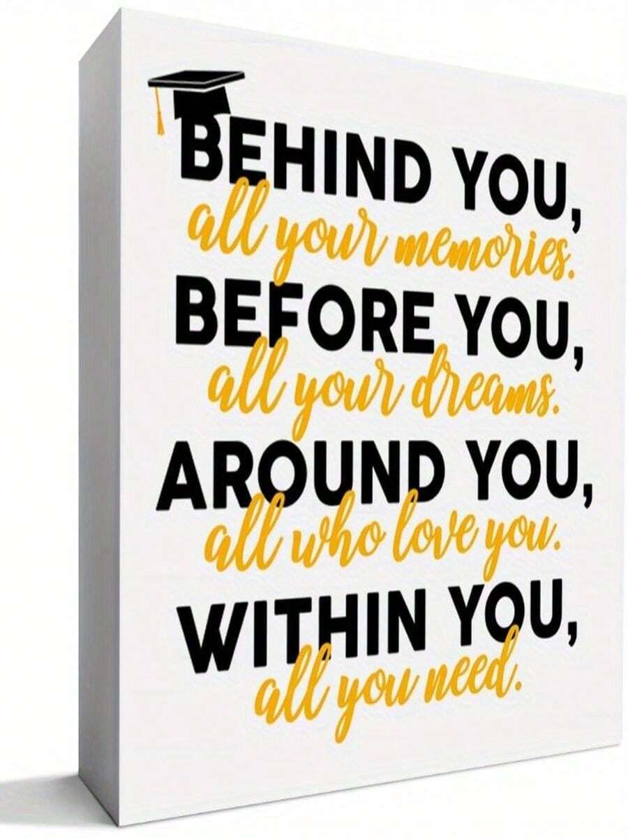 1-Piece Wooden Graduation Gift Logo - All The Memories Behind You, 5x5 Inch Desk Decor, Suitable For College, High School, Master's And Doctoral Graduates - Heartfelt Message For Sons X Daughters, Made Of Wood, 2D Graphic Design, Graduation Decoration, Sentimental Souvenir, Elegant Font, Durable Keepsake, 2D Graphic - White - View 1