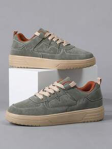 女士休闲时尚运动鞋，系带轻便厚底平底鞋，百搭低帮运动鞋 - 軍綠色 - 查看 4