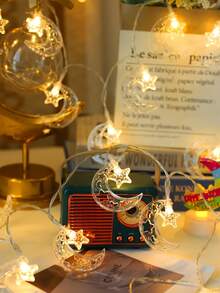 1 Cuerda de 1,5/3 metros Luces de cadena decorativas de plástico con estrellas y lunas, alimentadas por batería, luces estrelladas para decoración de dormitorio, adecuadas para decoración del hogar, decoración de pared, decoración de bodas, fiestas y Ramadán - estrellas y luna - Ver 6