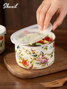 shoxil 5-Piece Nested Storage Bowl Set With Lids, Mixing Bowl Set, Floral Print Enamel Ice Cream Salad Vegetable Prep Bowls, Metal Prep Bowls, Suitable For Baking, Preparing, Cooking And Serving Food - Bowl - View 8