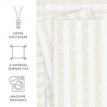 Luxury Striped Duvet Cover Set, Standard/King Size, Ivory Velvet Texture. - Multicolor(多色) - 查看 3