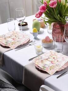 20张复活节快乐午餐餐巾纸，粉色格子图案，印有可爱的兔子和彩蛋，复活节派对用品，一次性兔子午餐餐巾纸，适合春季节日生日、婴儿派对、晚餐、厨房和浴室使用。 - 彩色 - 查看 5