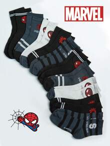 Marvel 10双装儿童漫威蜘蛛侠条纹图案中筒袜，运动袜，四季皆宜，欧美尺码，舒适透气耐穿，色彩鲜艳，适合日常穿着，优质面料，不闷汗，卡通图案，秋冬季款 - 彩色 - 查看 9