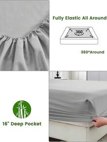 2200 Thread Count Cooling Sheets Queen-King Sheets By Bamboo, Genuine Organic Viscose Derived From Bamboo Bed Sheet Set, Soft & Cooling, Double Stitching, Quality Promise | Genuine Organic, Viscose Derived From Bamboo, Double Stitching,Durable Daily Use Bedding - 淺灰色 - 查看 4