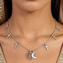 1件套开斋节时尚休闲月亮十字架吊坠项链，适合女性日常佩戴、新娘婚礼派对、节日礼物