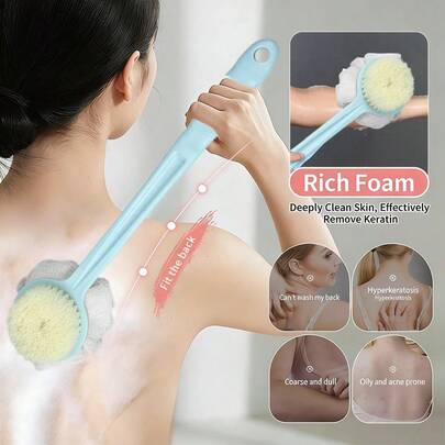 1pc/2pcs Multi-Color Long Handle Soft Bristle Japanese Bath Brush, Multifunctional 2-In-1 Exfoliating Shower Scrubber