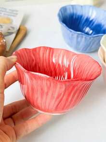 1pc Ins Style Petal Pattern Ceramic Bowl, Household Creative Gradient Flower Salad Bowl, Internet-Famous High-Value Breakfast Bowl And Dessert Bowl, Colorful Fruit Bowl, - Multicolor - View 13