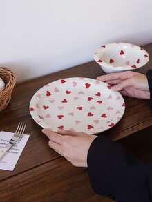 1pc Pink And Red Heart-Shaped Ceramic Dinner Plate Exquisite Heart-Shaped Salad Bowl And Dessert Plate Hand-Painted Dessert Bowl Elegant And Stylish Design Ideal For Valentine's Day Gatherings, Parties, And Tableware Daily Homeware, Gifting, Housewarming Presents Restaurant And Cafe Serving Plates - Multicolor - View 8