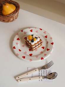 1pc Pink And Red Heart-Shaped Ceramic Dinner Plate Exquisite Heart-Shaped Salad Bowl And Dessert Plate Hand-Painted Dessert Bowl Elegant And Stylish Design Ideal For Valentine's Day Gatherings, Parties, And Tableware Daily Homeware, Gifting, Housewarming Presents Restaurant And Cafe Serving Plates - Multicolor - View 10