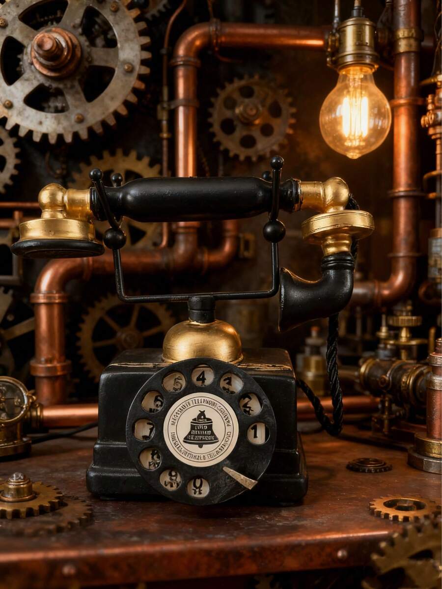 1pc Retro Telephone Design Decorative Ornament, Distressed Decor Piece Birthday Gifts Graduation - Black - View 1