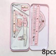 8pcs Ruler, Compass, Pencil Set, Geometry, Math, Drawing Stationery, Math Supplies, Gift For Boys And Girls, Office Stationery Set