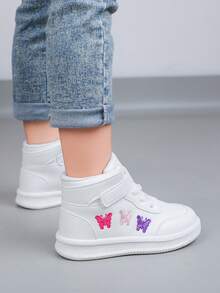 1 Pair Girls High-Top Sports Shoes, Fashion Butterfly Embroidery Casual Sneakers Suitable For School, Daily Sports, Running, Leisure - White - View 9