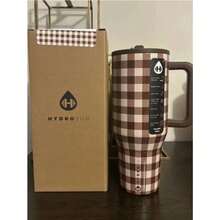 32oz/40oz Large-Capacity Vacuum Cup [One Cup For A Whole Day's Water Needs], 24-Hour Hot And Cold Retention, Essential For Outdoor Work & Sports, Coffee Checkered Design - 彩色 - 查看 48