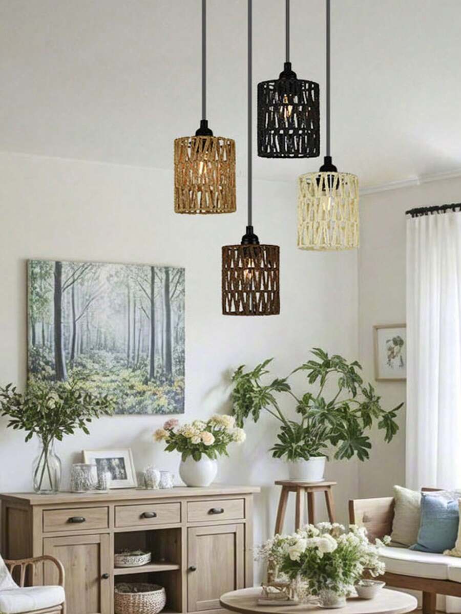 1个手工编织纸绳灯罩，创意吊灯，适用于房间、酒店、餐厅和其他高端照明场所