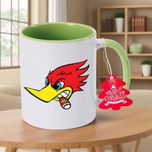 Woody Hot Rod 11oz Ceramic Coffee Mug With Red & Yellow Cartoon Design - Non-Slip Round Cup Office, Home, Thanksgiving, Halloween, New Year Gifts - Durable & Stylish, Festive Drinkware, Hand Wash Only, Holiday Shoppers - 綠色 - 查看 3