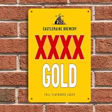 1pc Castlemaine Brewery XXX Gold Full Flavor Lager Beer Vintage Metal Sign, Bar Restaurant Kitchen Garage Wall Decor, Beer Themed Collectible, Home Decor Gift - Multicolor - View 1