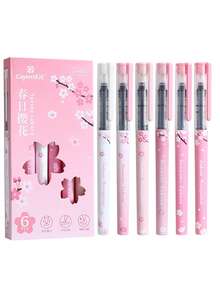 6支装黑色走珠笔，粉色蝴蝶结速干凝胶笔，0.5mm细笔尖，书写流畅，适用于办公室、教室、成人居家办公、家庭教育、课堂书写、考试等场合，凝胶笔和圆珠笔套装，节日文具礼品，返校礼物