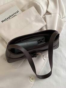 Elegant Strap Design Women's Shoulder Bag, Zipper Closure Minimalist Coffee Crescent Underarm Bag, Suitable For Women On Dates - Coffee - View 10