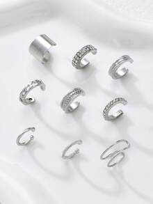 17KM 9件套简约金属几何夹式耳环，女士百搭风格，适合度假、约会、姐妹聚会、日常、休闲、派对等场合。 - 銀色 - 查看 6
