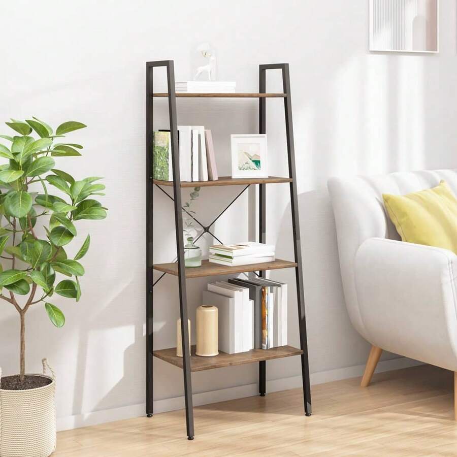 vidaXL Étagère sur pied 4 niveaux Marron foncé et noir 56x35x140 cm - Tabac - Voir 1