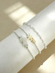 12pcs Bohemian Style Ocean White Beaded Shell & Natural Stone Adjustable Bracelet Set For Women, Suitable For Vacation, Party, Layered Bracelets, Y2K Bracelet Accessories - White - View 20