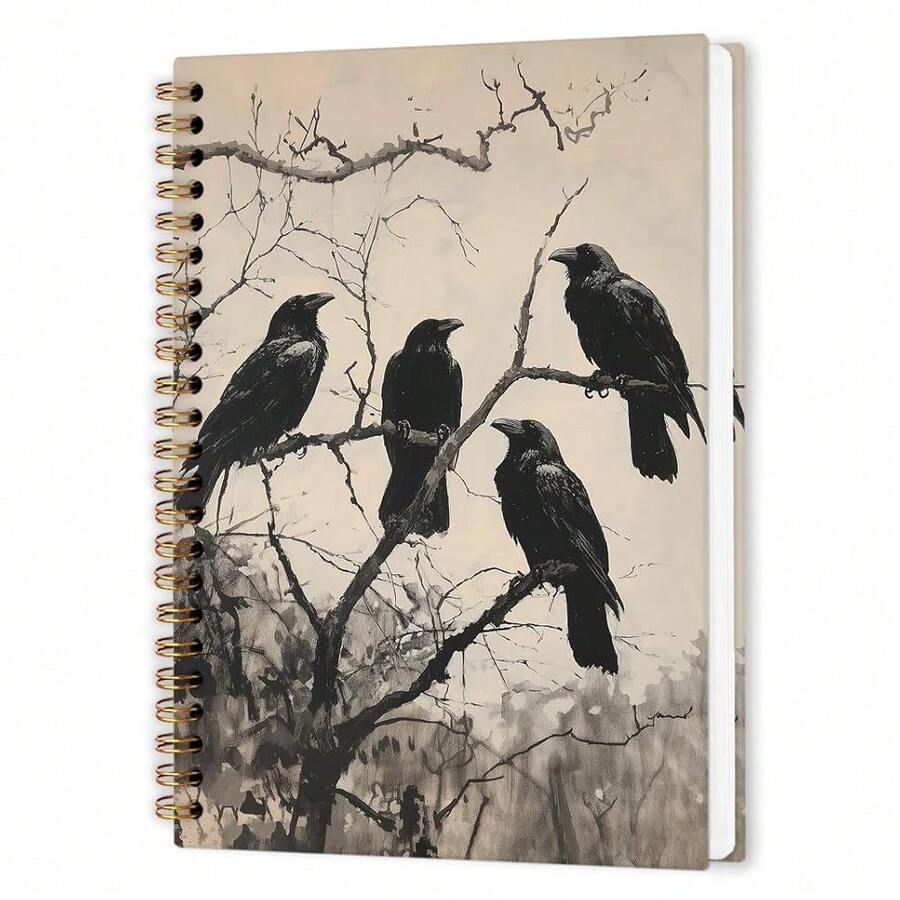 Nvucamd Witchy Black Crow Raven Spiral Notebook, Gothic Halloween Raven Journal Notebook, Dark Academia Raven Journaling Notebooks For Women, Gothic Crow Office Schoolsss Supplies Gifts, 5.5x8.3 In - 烏鴉 - 查看 1