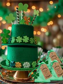 15pcs Lucky Four-Leaf Clover Keychain Gift Set - Includes 5 Lucky Four-Leaf Clover Keychains, 5 Green Organza Bags, And 5 Kraft Paper Thank You Cards. Ideal Souvenir For St. Patrick's Day, Also Suitable For St. Patrick's Day Celebrations, Irish Themed Events, Beer Festivals, And Team Appreciation Parties. - Multicolor - View 2