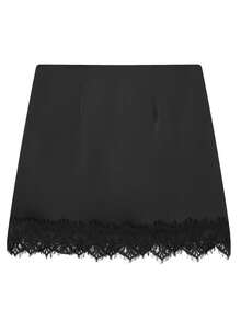 夏季黑色蕾丝迷你裙裤，适合女士外出穿着，春季缎面黑色裙裤 - 黑色 - 查看 7