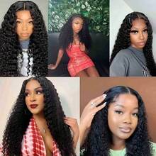 34 Inch Lace Front Wigs Blended Human Hair Deep Wave 13x4 HD Transparent Lace Frontal Wig For Women 200% Density Curly Wet And Wavy Lace Front Wigs Human Hair Glueless Wig - Natural & Black - View 3