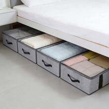 大容量可折叠收纳袋，适用于收纳毯子、被子和衣物 - 耐用无纺布材质，配有结实拉链和加固提手 - 灰色 - 查看 2