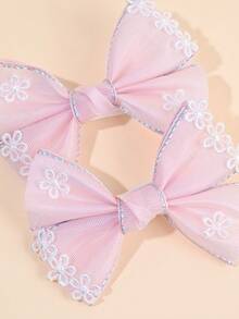 2pcs Pink Flower Hair Bows For Girls Pastel Pink Grosgrain Ribbon Bow Hair Clips Cute Flower Alligator Clips Girls Daily Wedding Barrettes Baby Hair Accessories - Baby Pink - View 6