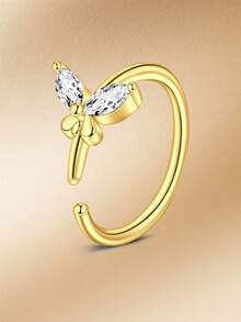 CIZME 1 pieza Anillo de nariz con forma de L chapado en oro de 18K, 20G, joyería de piercing de nariz con pendiente de circonita cúbica para fiesta de Ramadán - Dorado - Ver 10