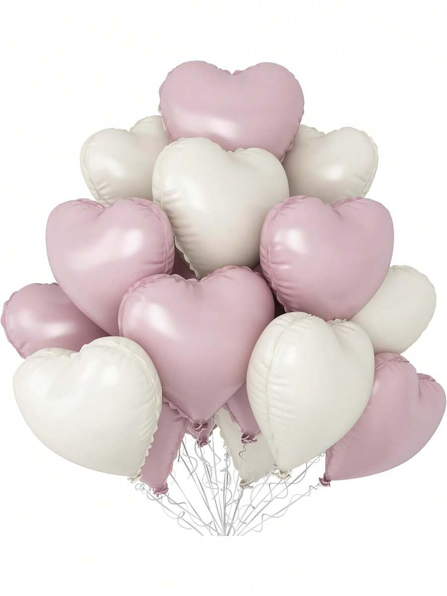 6/12 globos con forma de corazón de color rosa y blanco, globos de papel de aluminio con forma de corazón de color rosa claro y crema de 18 pulgadas para decoración de fiestas de cumpleaños, bodas, compromisos, aniversarios y San Valentín - Multicolor - Ver 1