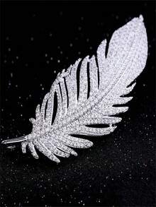Luxury Exquisite Full Rhinestone Feather Brooches For Women Girls Elegant Temperament Brooch Fine Jewelry Accessories Gifts - 金子 - 查看 3