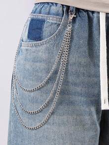 1条男士时尚简约金属链条腰带，百搭优雅牛仔裤链条，适合日常佩戴 - 銀色 - 查看 11