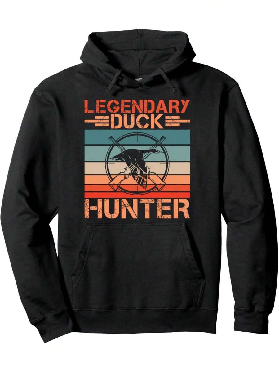 1 Piece Unisex Plus Size Men's Legendary Duck Hunter Hoodie - Hunting Pattern Pullover With Duck And Deer Hunting Design, Bold Legendary Duck Hunter Print, Long Sleeve Casual Hoodie, Suitable For Duck Hunting Enthusiasts, Autumn And Winter Warm And Comfortable, Machine Washable Clothing (Ideal Gift For Hunters) - Camouflage Style With Contrasting Colors (Black, Blue, Orange, Beige) - Fabric And Drawstring - Mix - View 1