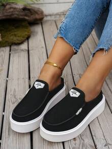 Women's Slip-On Mule Shoes, New Thick Sole Backless Loafers, Fashion For Petite - Black - View 3