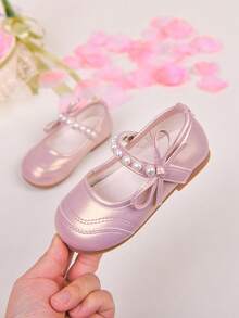 2026新款时尚粉色女童鞋，编织蝴蝶结装饰，图案防滑平底复古公主风鞋，适合女孩在派对、度假或夏季郊游时作为公主鞋穿着。 - 粉色 - 查看 6
