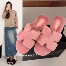 Women's Fashionable Fluffy Slippers, Versatile Casual Flat Warm Slippers, 2026 New Comfortable Flat Slippers - Pink - View 2