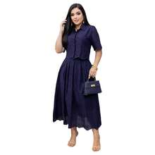 Evangelical Fashion Set: Button-Down Blouse And Midi Skirt, 100% Cotton - 海洋 - 查看 3