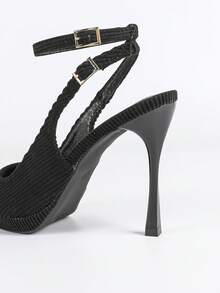 Women's Pointed Toe Thick Sole Backless Sandals With Metal Buckle, Elegant Basic High Heel Shoes For Summer & Autumn - Black - View 9
