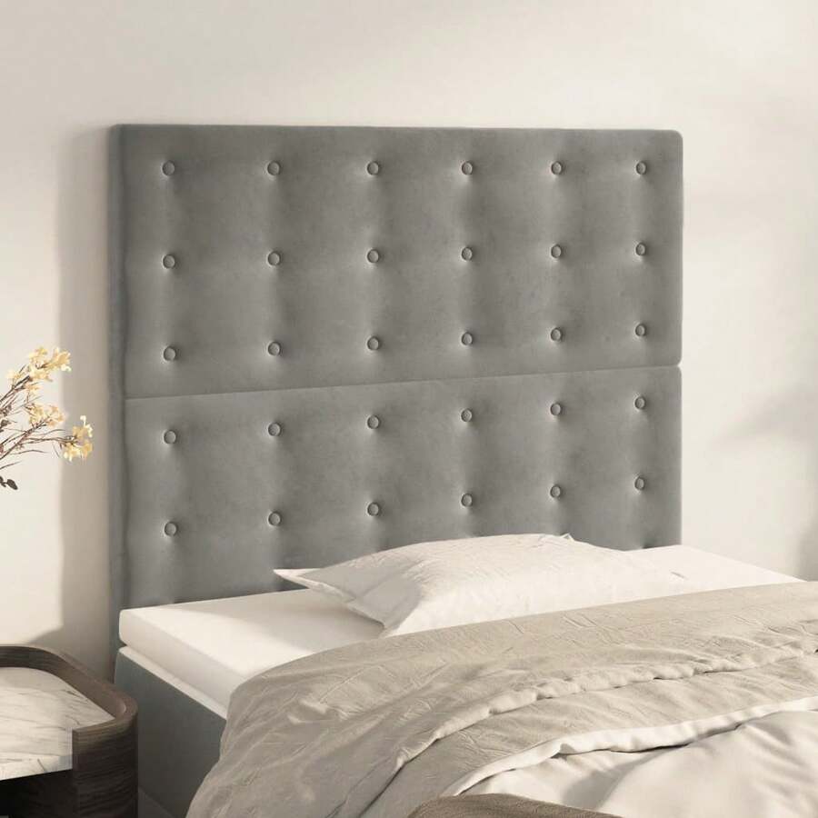 vidaXL Tête de lit Gris clair 90x5x118/128 cm velours - Gris - Voir 1
