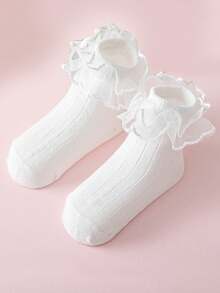 3 pares de nuevos calcetines blancos con adorno de encaje, calcetines versátiles para todas las estaciones, calcetines de estilo princesa dulce para niñas y bebés, calcetines elegantes para baile - Blanco - Ver 9